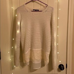 White cable knit pullover sweater